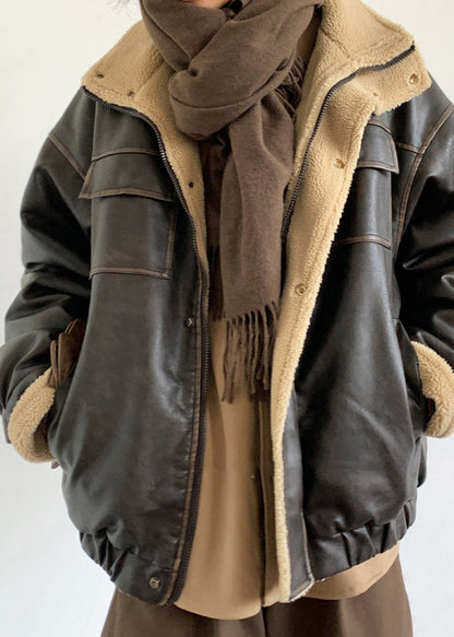 Lederjacke Lammfleece Gefüttert Unisex Stil