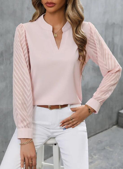 Elegantes Damen Top V-Ausschnitt Chiffon Bluse