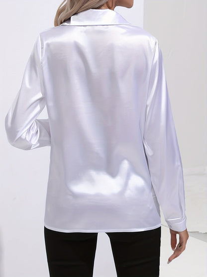 Damenhemd Satin Elegantes Langarm Oberteil