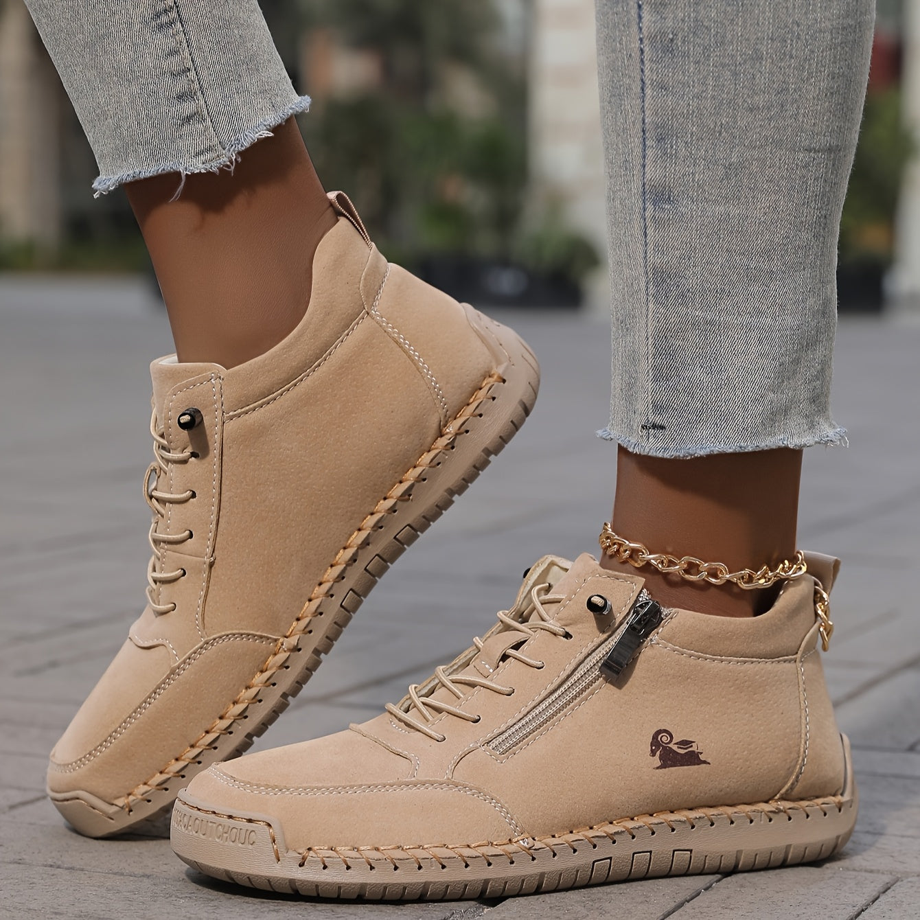 Damen Schnürschuhe Bequem mit Reißverschluss Komfort