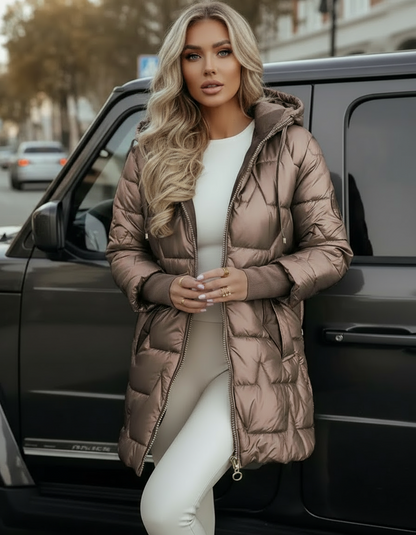Velmora Steppjacke Damen Kapuze Elegant Schwarz