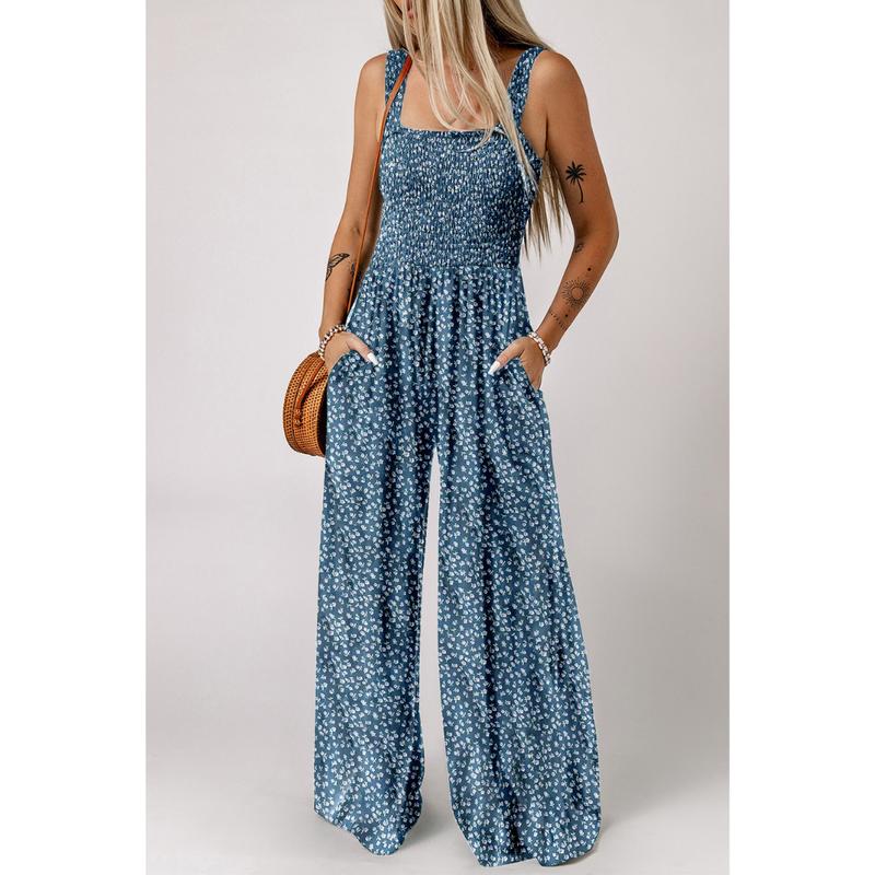 Damen Jumpsuit Frühling Blumenmuster Weites Bein Elegant