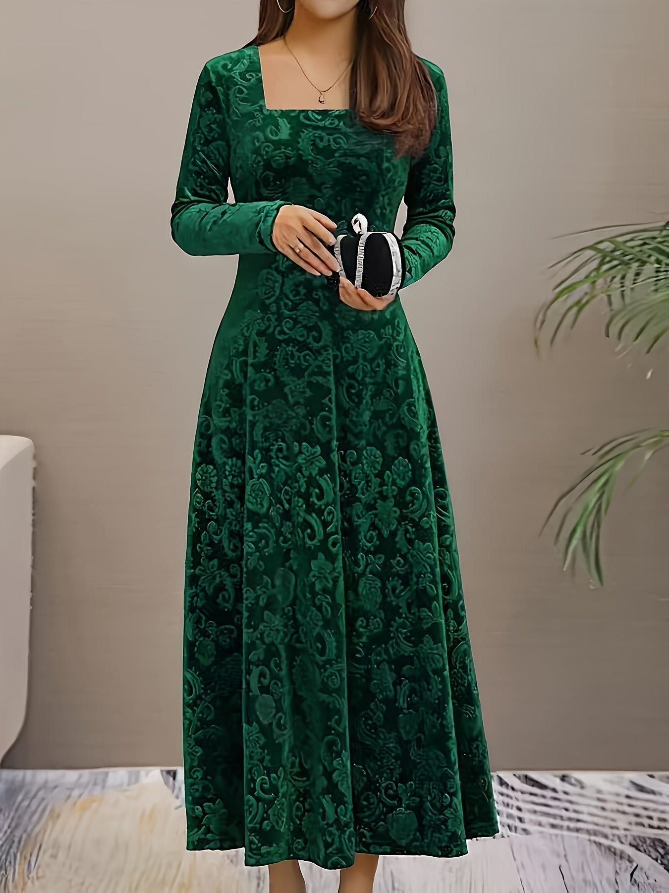 Elegantes Damen-Kleid Floral Samt Abendkleid