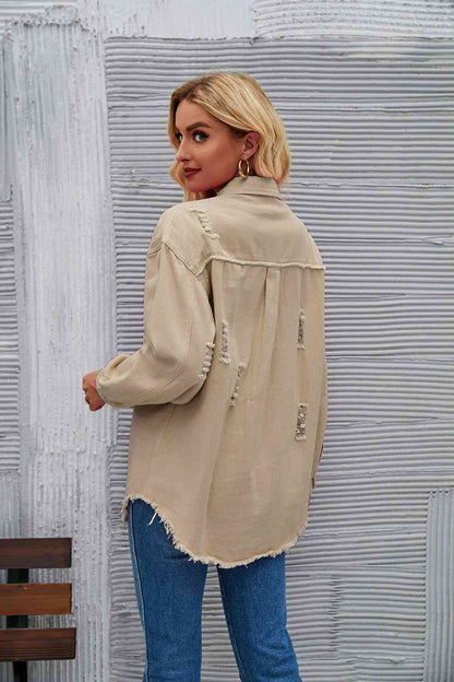 Rohsaum Denimjacke Zerrissen Trendig Frauenjacke