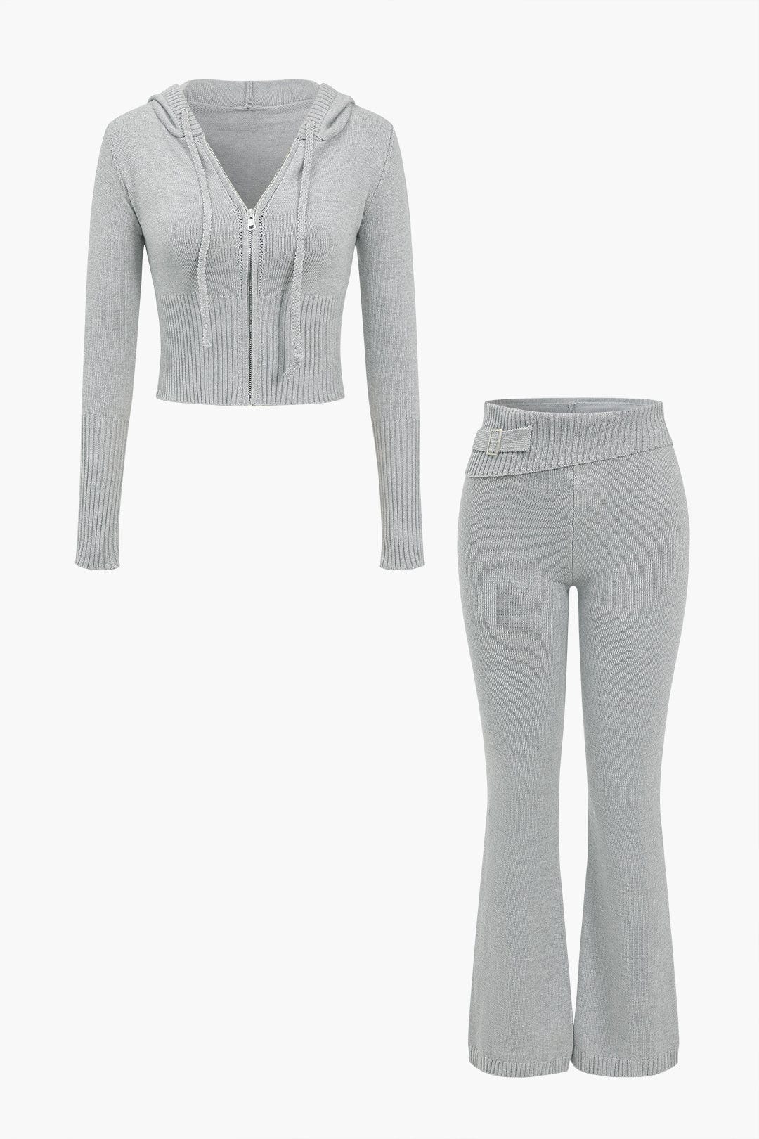 Strick-Set mit Kapuzenjacke und Schlaghose Warm - BerlinGlamour