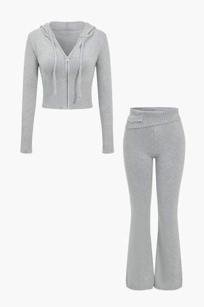 Strick-Set mit Kapuzenjacke und Schlaghose Warm - BerlinGlamour