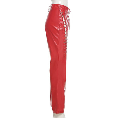 Lederhose Damen Elegant Schwarz Glänzend