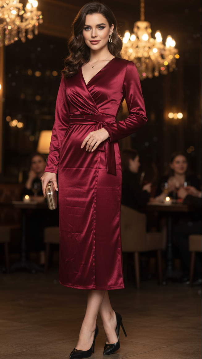 Damen Midikleid Frühling Wickelkleid Sommerkleid - BerlinGlamour