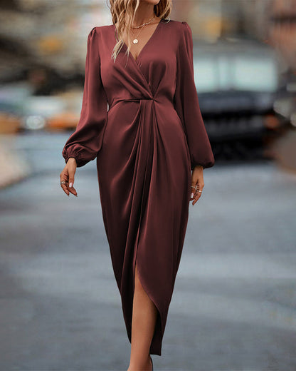 Elegantes Kleid Leona mit V-Ausschnitt und Lanternenärmeln