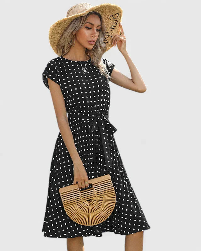 Damen Midikleid Kurzarm Faltenrock Elegант