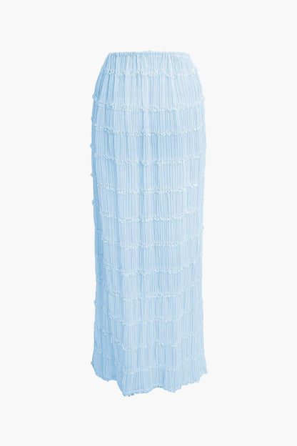 Frauen Zweiteiler Set Plissee Top Maxirock Romantisch