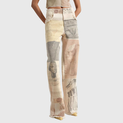 Damen Vintage-Jeans Hohe Taille Blumen-Print - BerlinGlamour