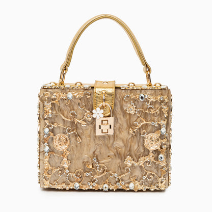 Himmelblaue Clutch Abendtasche mit Golddekor Luxus Design