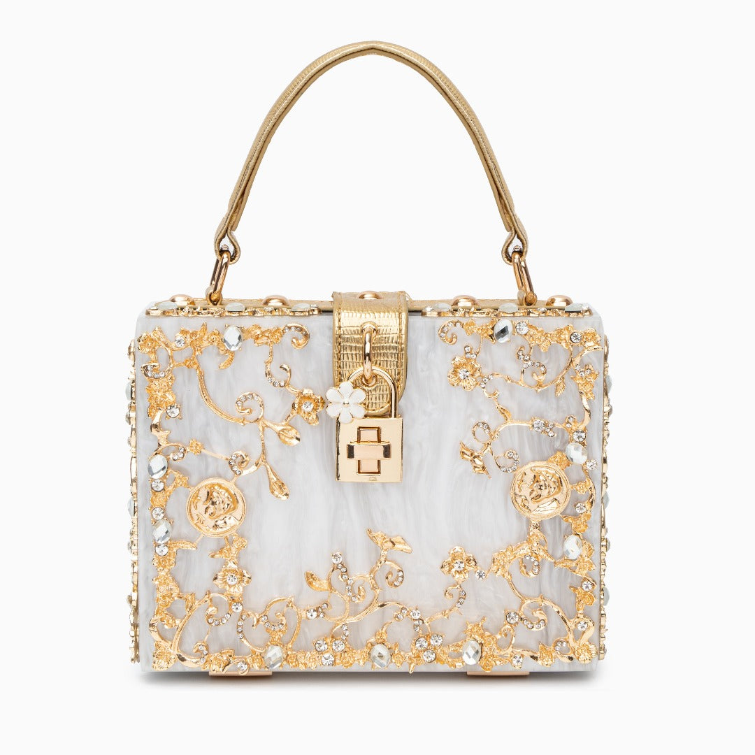 Himmelblaue Clutch Abendtasche mit Golddekor Luxus Design