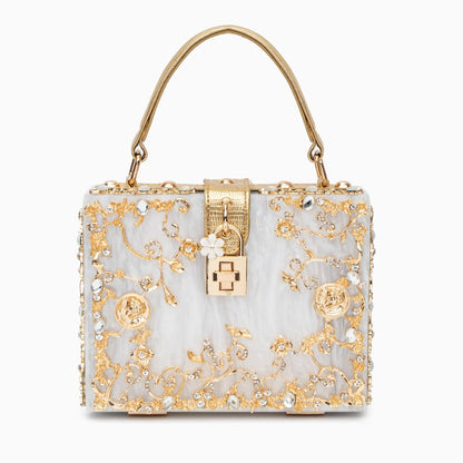 Himmelblaue Clutch Abendtasche mit Golddekor Luxus Design