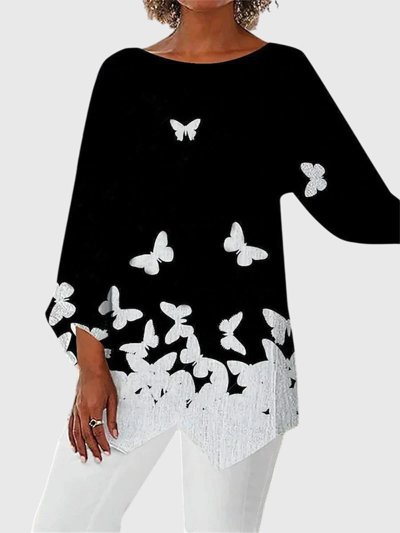 Damen Langarmtop Schmetterlingsmuster Farbenfroh