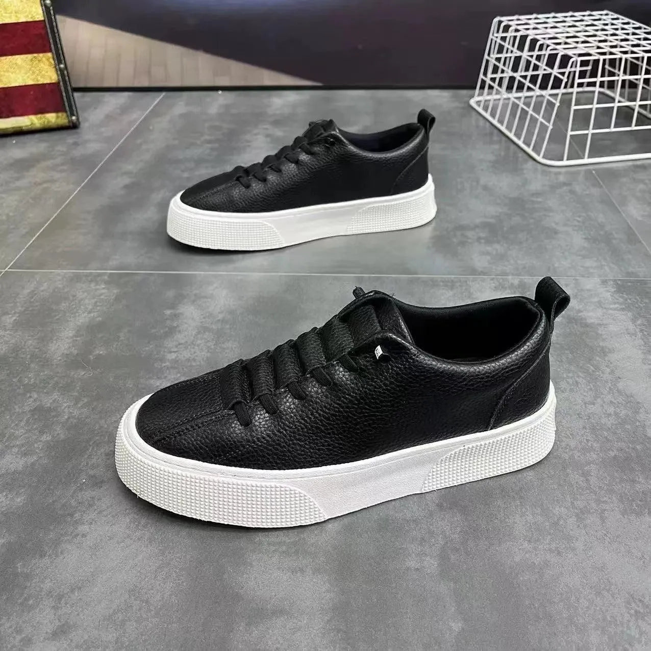 Herren Sneaker Niedrig Kunstleder Schwarz