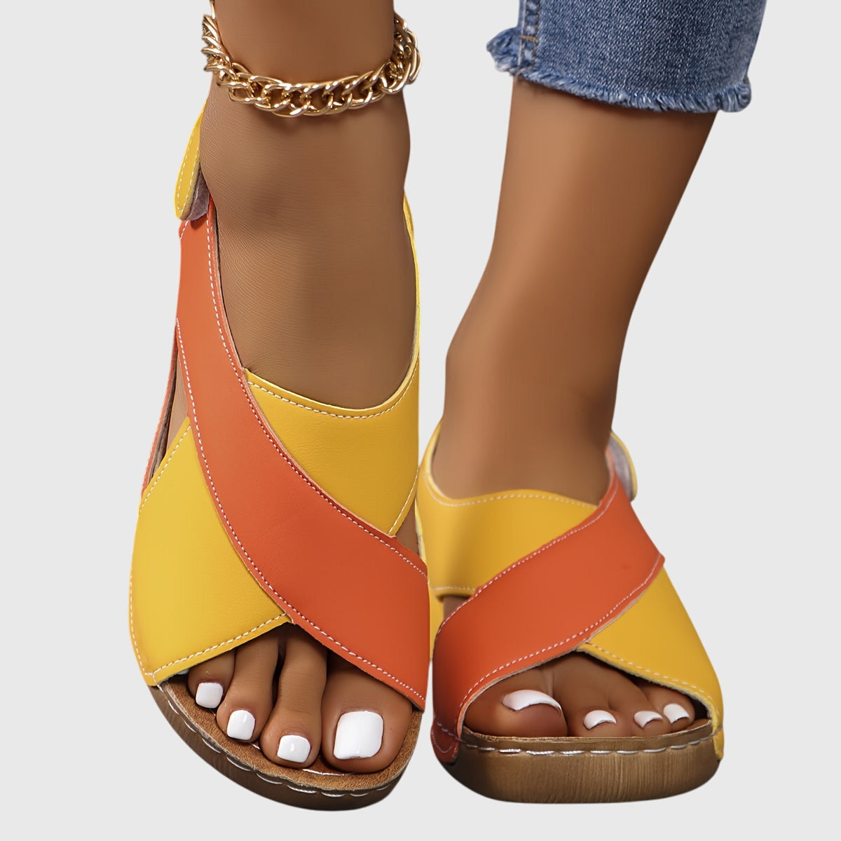 Damen Sandalen Zweifarbig Offener Zehenbereich Freizeit