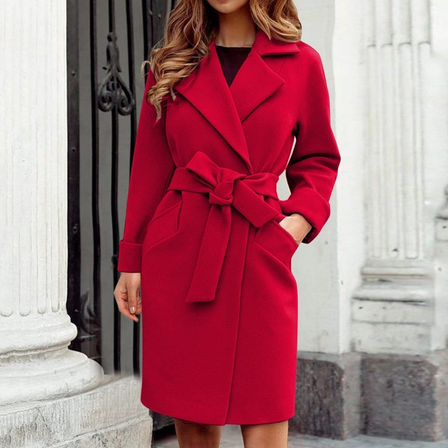 Eleganter Damenmantel mit Gürtel Trendy Winter