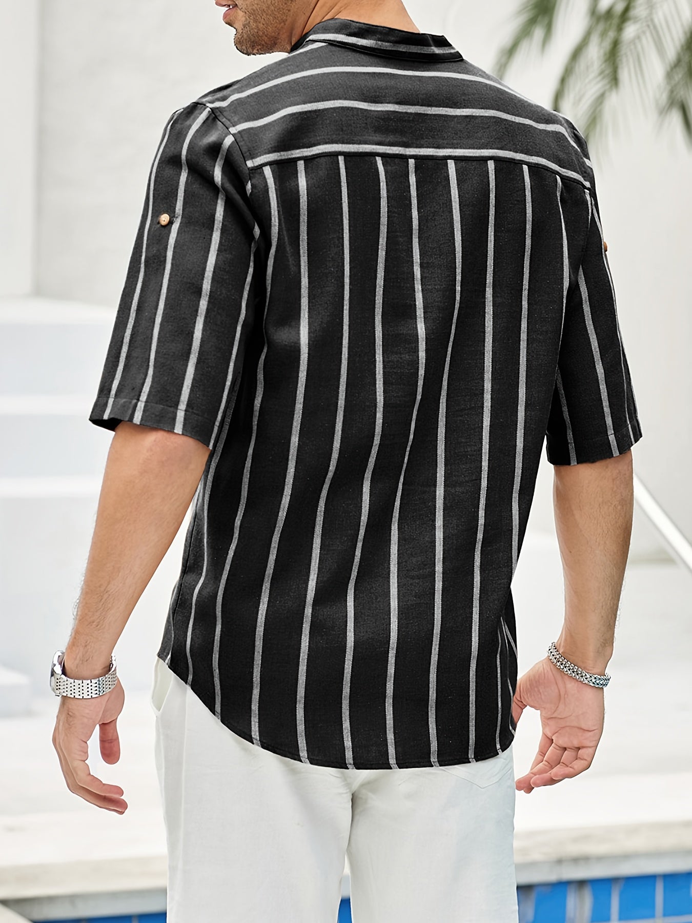 Herren Hemd Kurzarm Gestreift Klassisch Slimfit