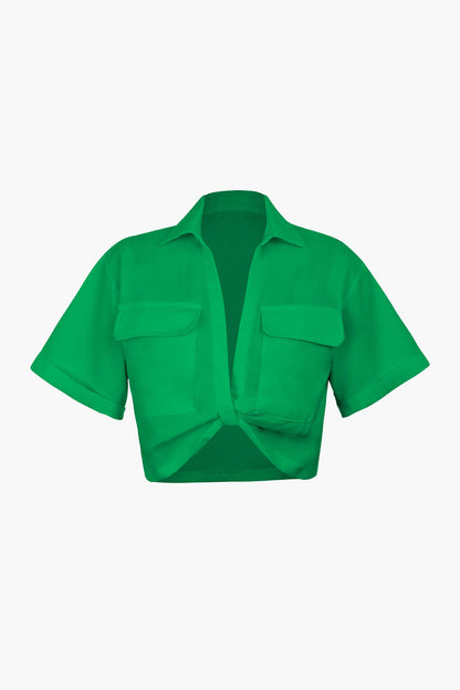 Kurzarmshirt Damen Crop Top mit Kragen Modern