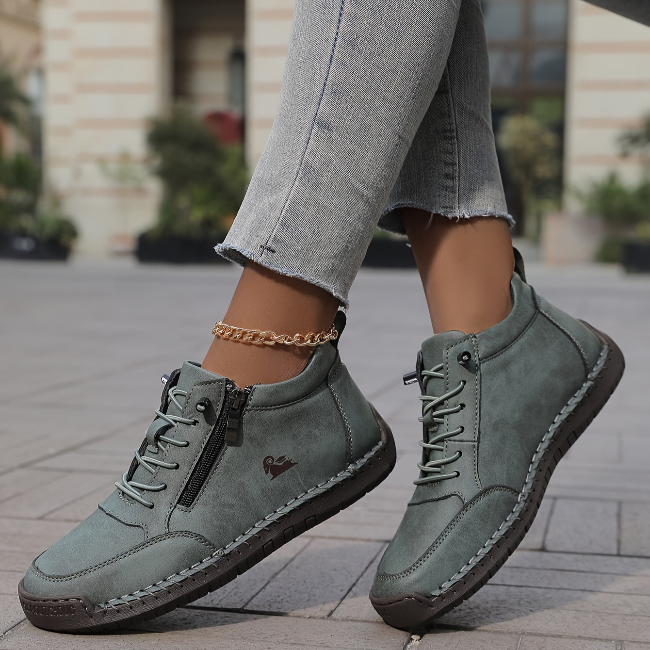 Damen Schnürschuhe Bequem mit Reißverschluss Komfort