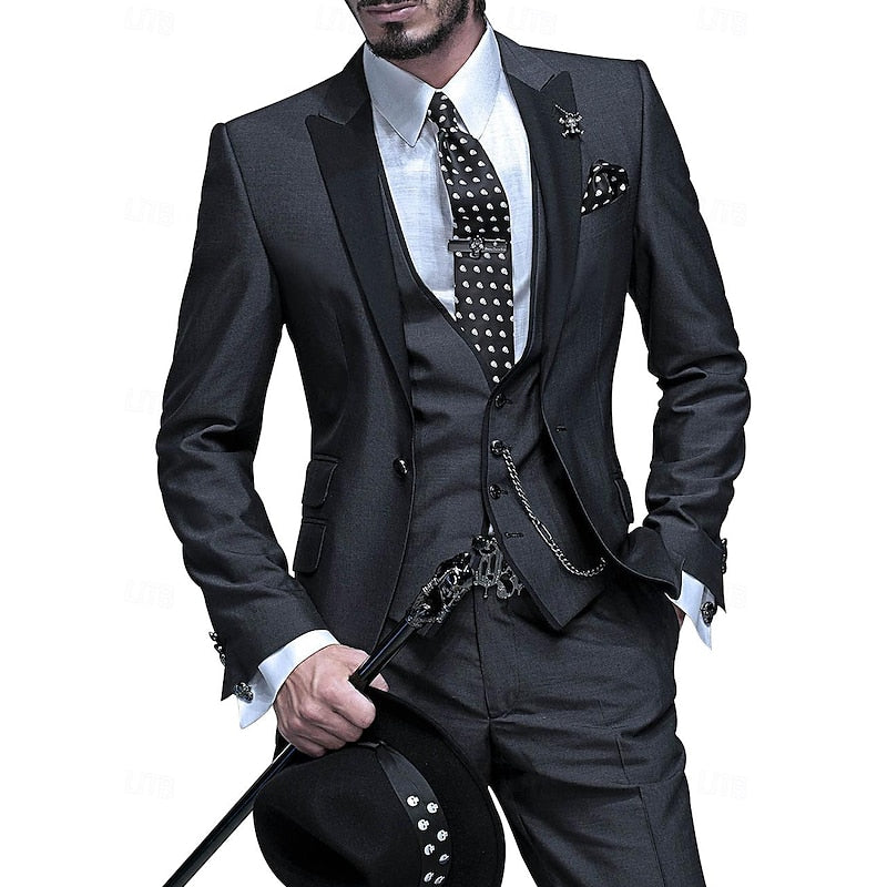 Herren Anzug Set: 3-teilig Leinen Business Blazer Hose