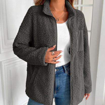 Fuzzy Jacke Damen Warm Winterlich Lässig Zip Up