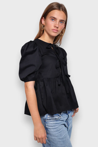 Elegante Damenbluse Puffärmel Schleife Modern