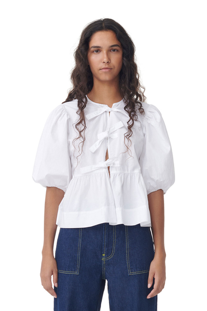 Elegante Damenbluse Puffärmel Schleife Modern