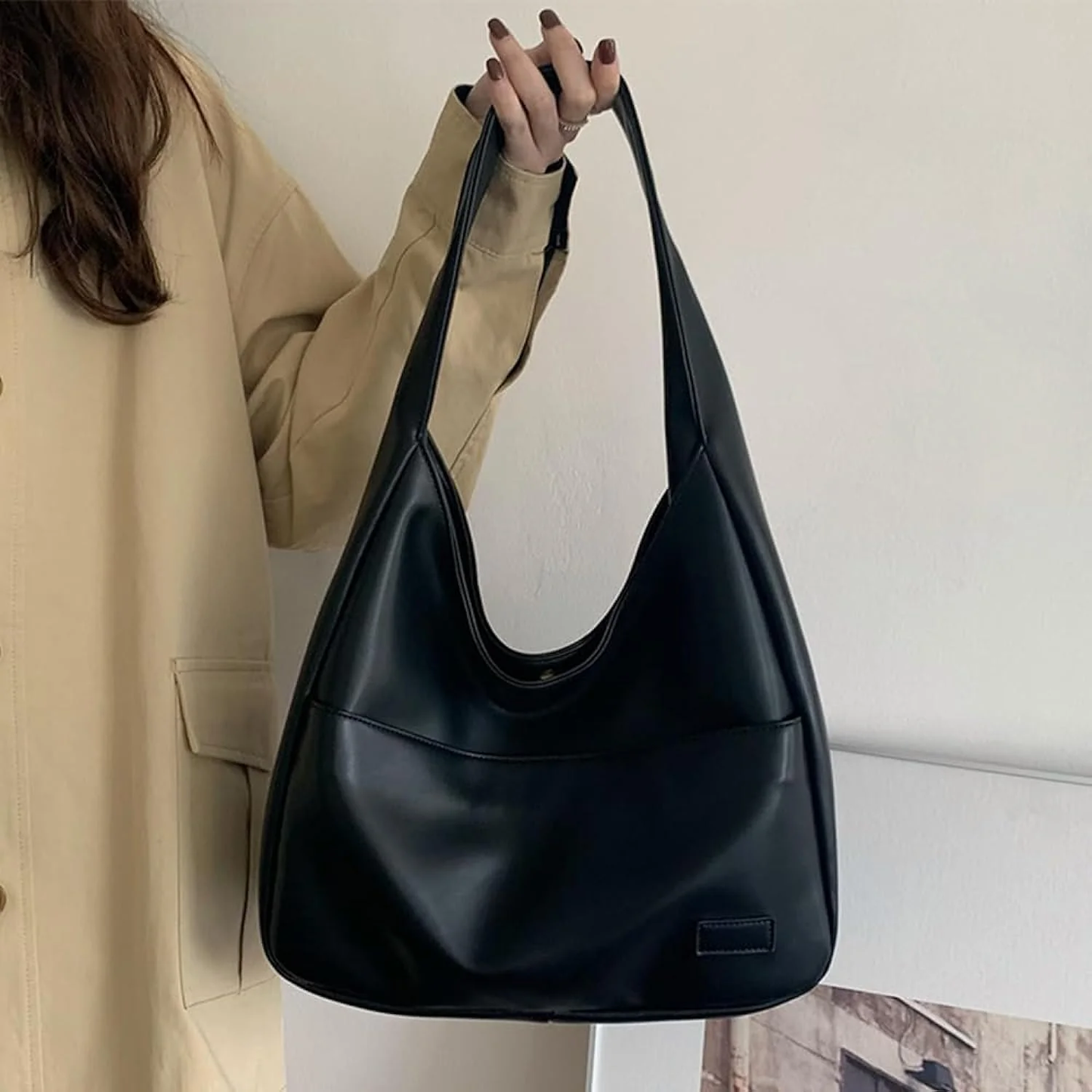 Elegante Ledertasche Damen Schicke Handtasche Schwarz