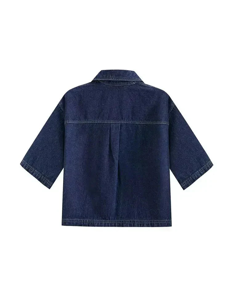 Denim Zweiteiler Kurzarm Jacke Damen Jeansanzug