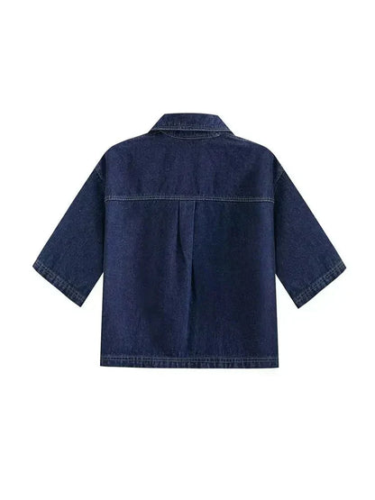Denim Zweiteiler Kurzarm Jacke Damen Jeansanzug