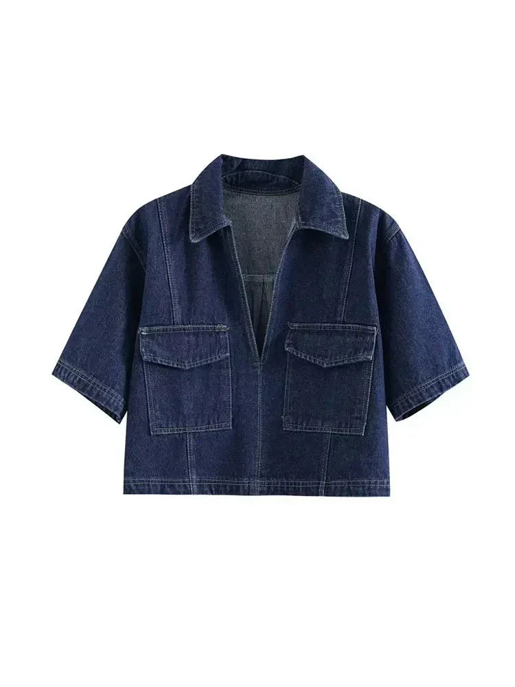 Denim Zweiteiler Kurzarm Jacke Damen Jeansanzug - BerlinGlamour
