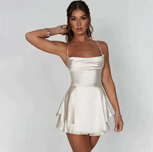 Kleid Mini Satin Spaghetti Träger Sommerkleid - BerlinGlamour