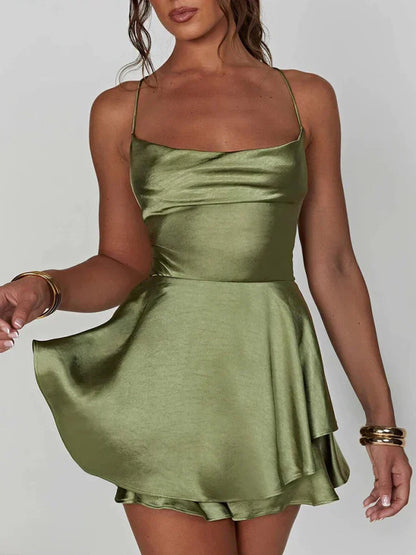 Kleid Mini Satin Spaghetti Träger Sommerkleid