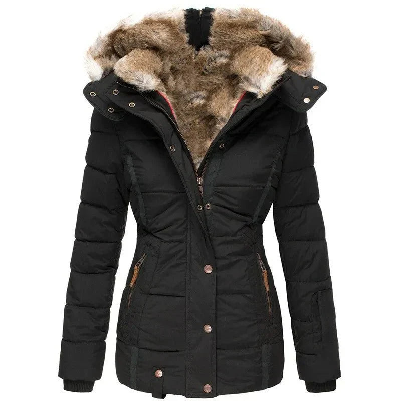 Damen Winterjacke Weich Kunstpelz Kapuze Warm - BerlinGlamour
