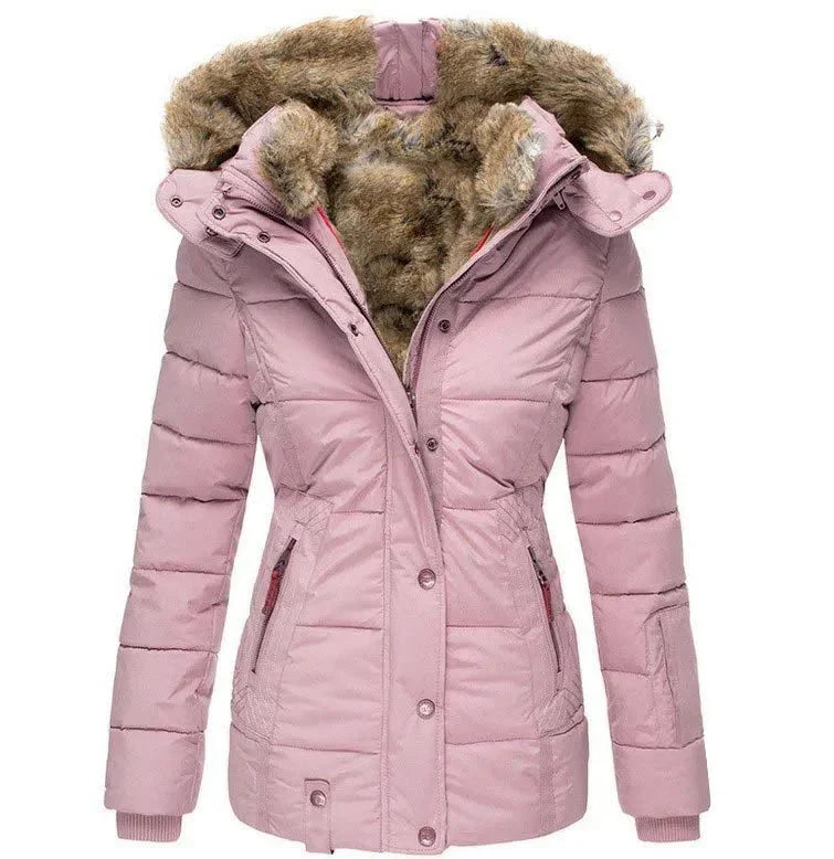 Damen Steppjacke Weich Warm mit Abnehmbarer Kapuze