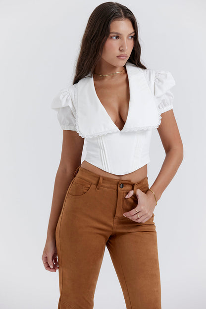 Weißes Korsett-Top mit Puffärmeln Elegant Damen
