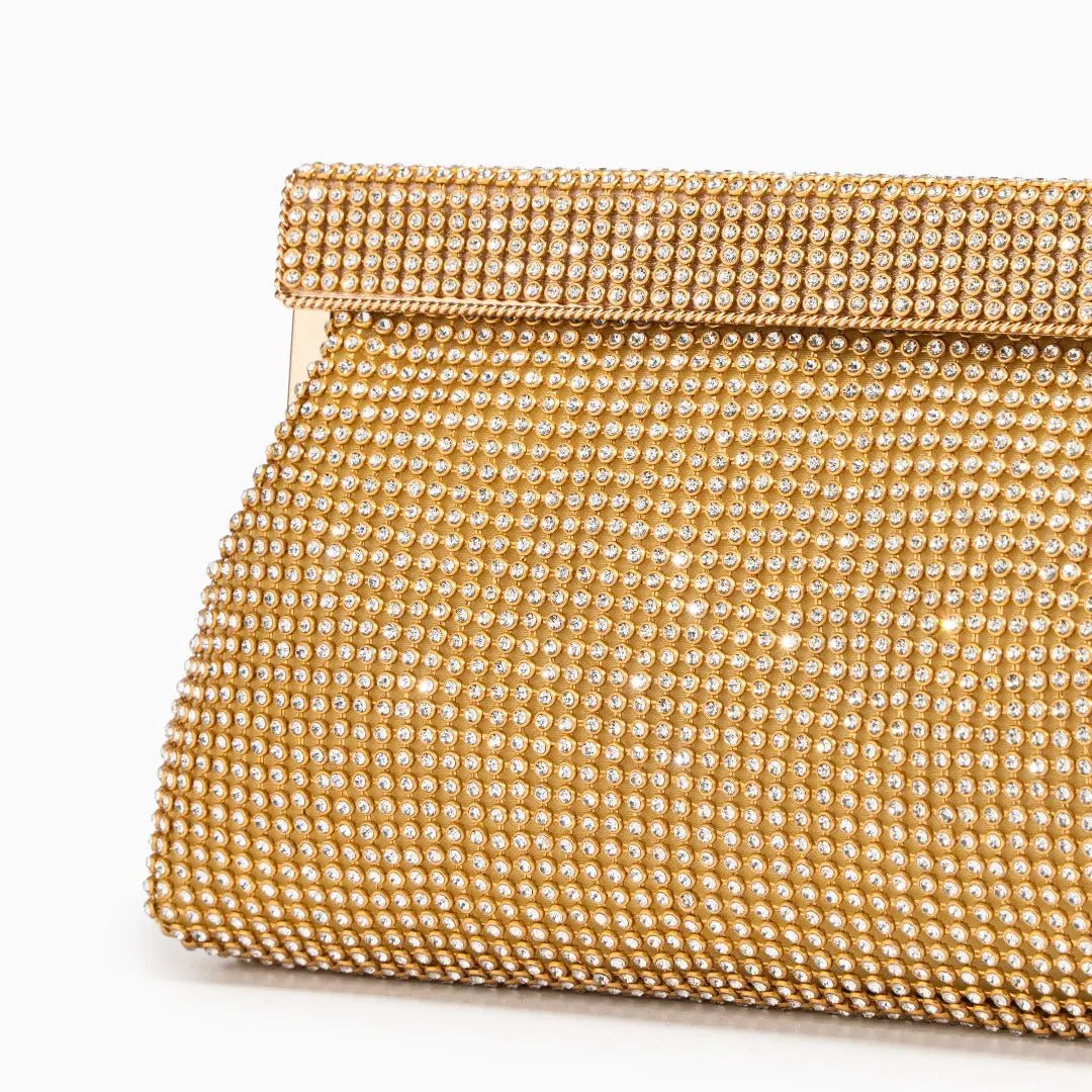 Elegante Clutch Abendtasche Gold Damen mit Kristallen