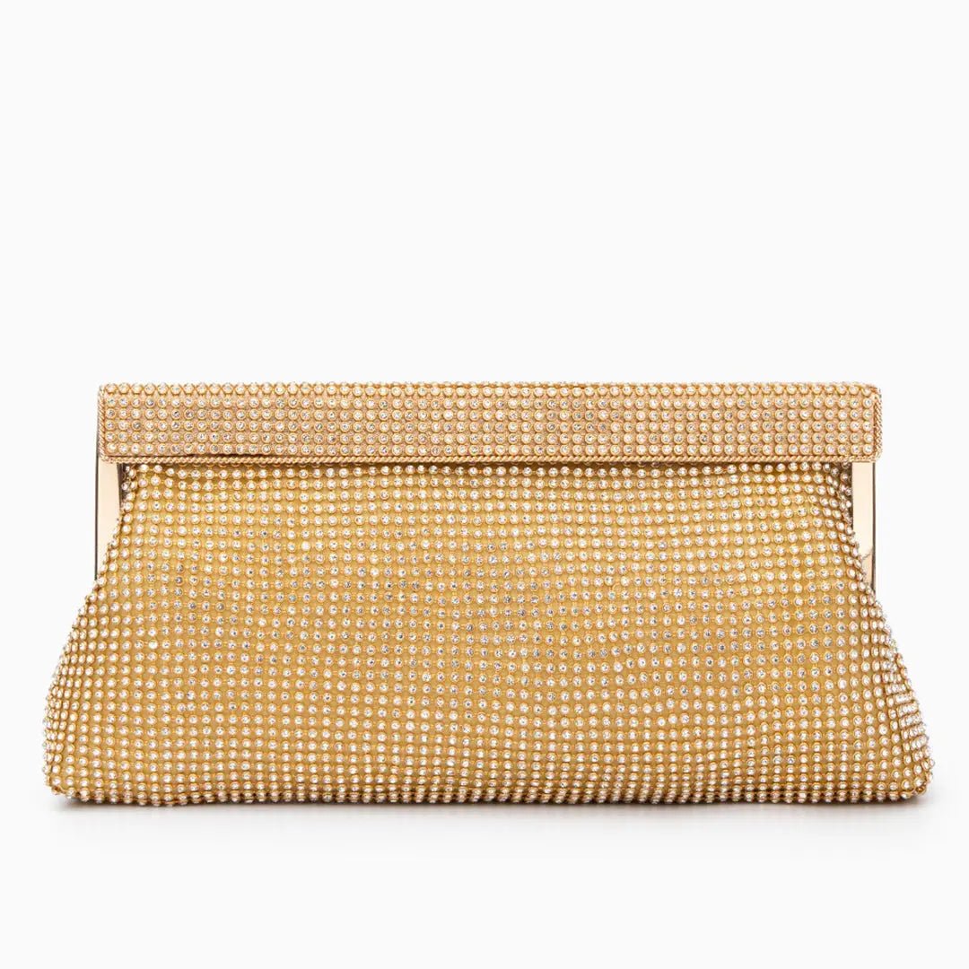 Elegante Clutch Abendtasche Gold Damen mit Kristallen - BerlinGlamour