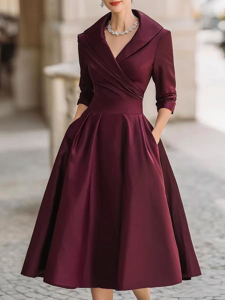 Damen Midikleid Frühling Classic Wickelkleid Elegant