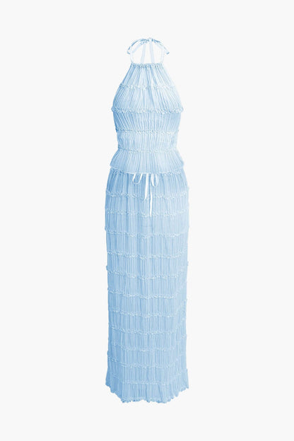 Frauen Zweiteiler Set Plissee Top Maxirock Romantisch