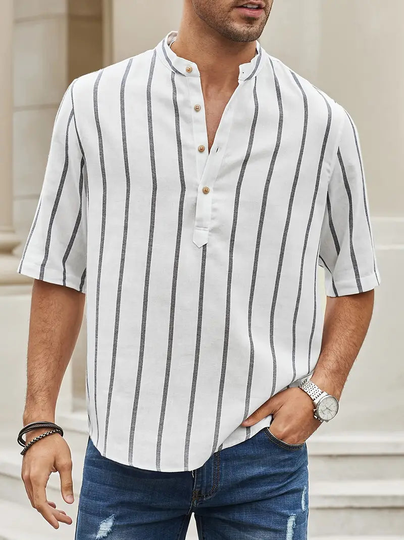 Herren Hemd Kurzarm Gestreift Klassisch Slimfit - BerlinGlamour