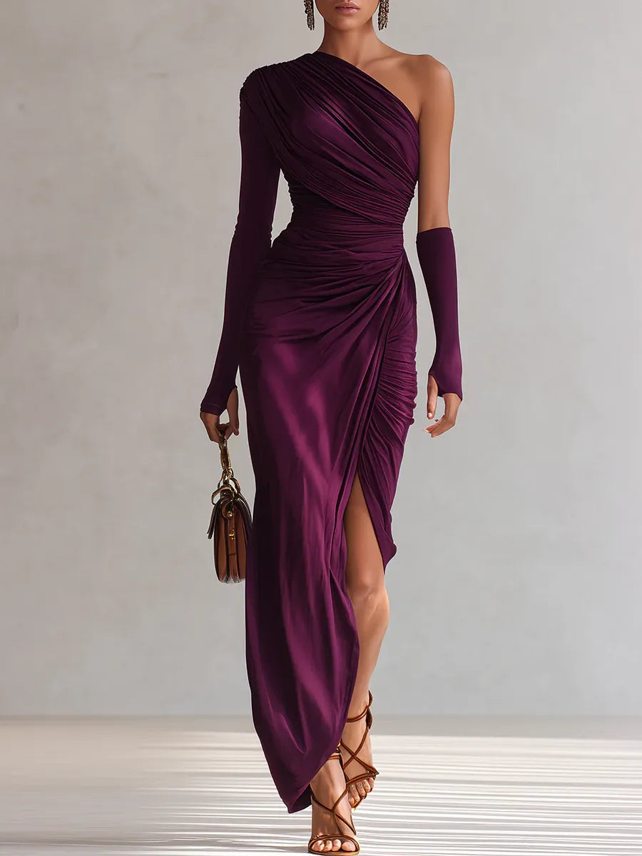 Asymmetrisches Maxikleid mit Drapierungen Damen Langkleid Elegant - BerlinGlamour