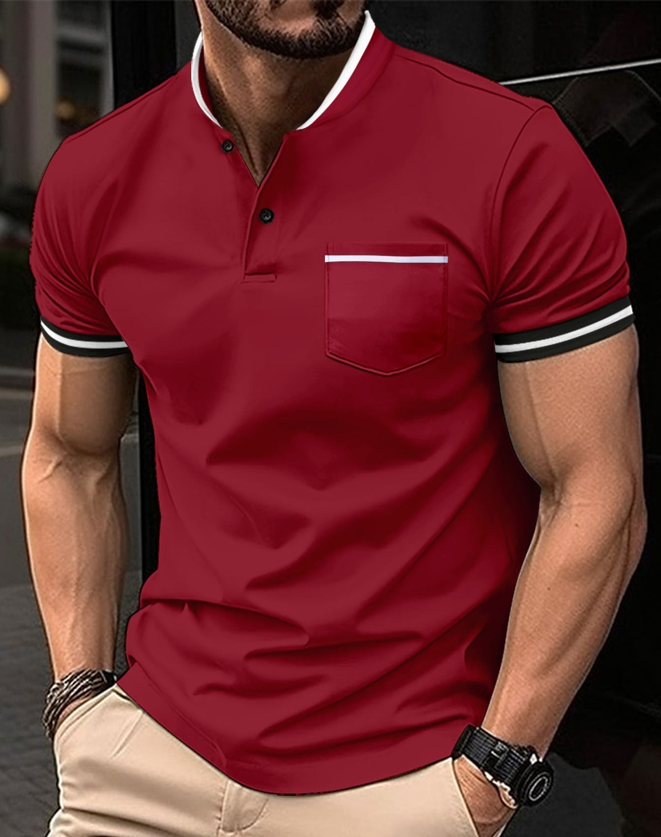 Herren Polo Blau Baumwolle Bequem Casual