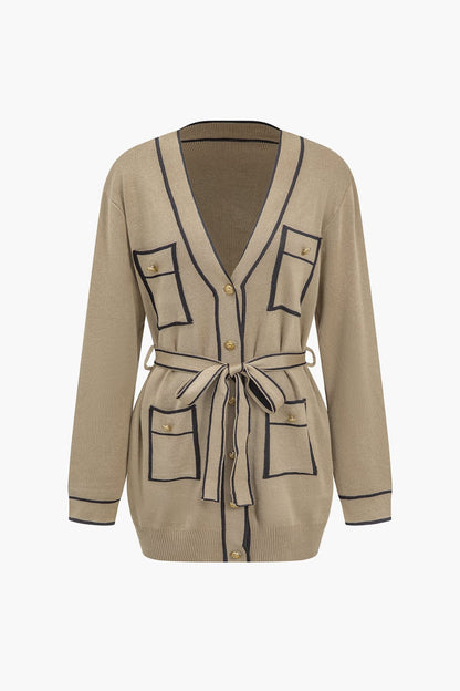 Elegantes Strick-Set mit Gürtel-Cardigan und Weitbein-Hose Damen