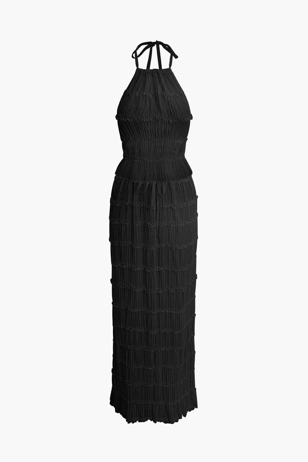 Frauen Zweiteiler Set Plissee Top Maxirock Romantisch