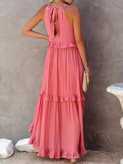 Sommer Maxikleid mit Volants Neckholder Damenkleid