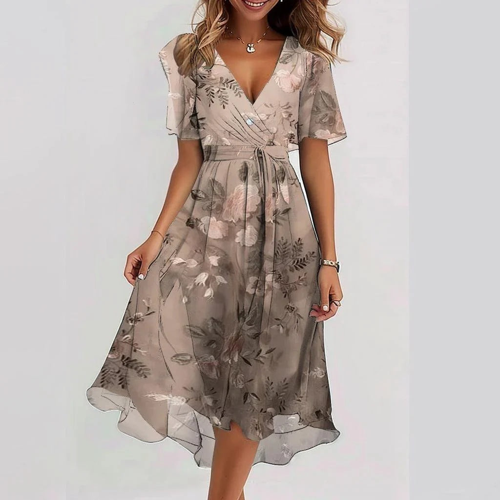 Elegantes Sommerkleid Kurzarm Damenkleid